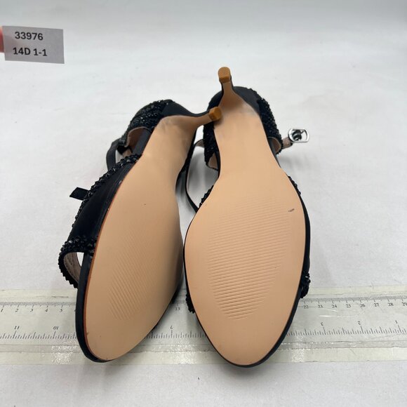 XYD Black Open Toe Rhinestones Ankle Strap Sandals Low Heel Bridal Evening Shoes - Picture 7 of 8